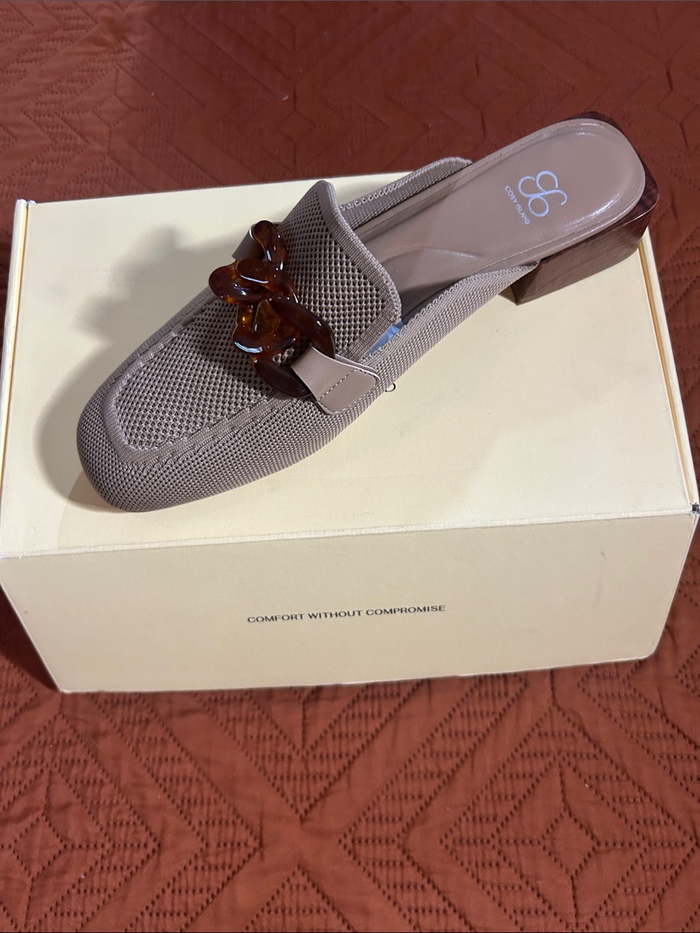 Cosy Island Taupe Mesh Slip-On Mule with Tortoiseshell Accent